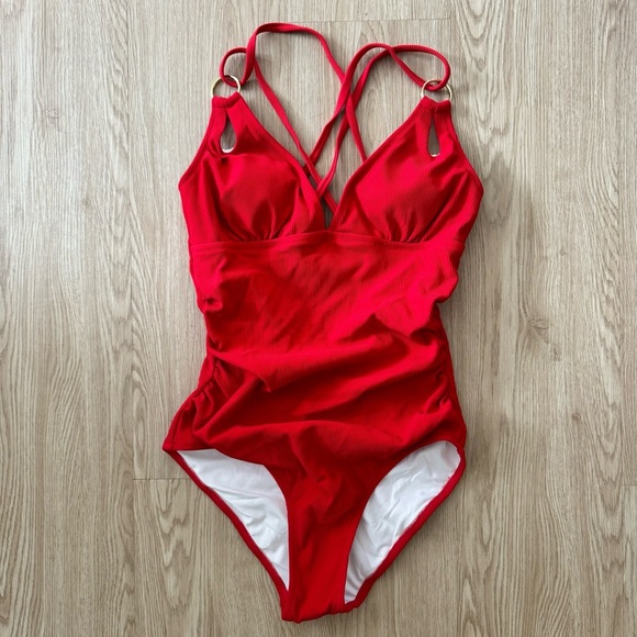 Pinkblush ribbed one piece swimsuit bathing suit nwot - Picture 4 of 4